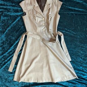 Calvin Klein Taupe Cap-Sleeve Wrap-Style Midi Dress